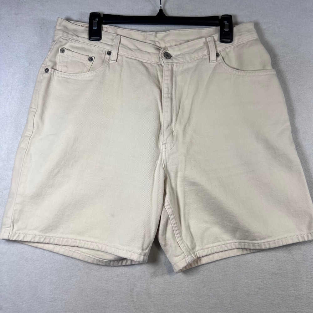 Vintage Levis 550 High Waisted Denim Shorts Cream Off White Womens Size 14 31w